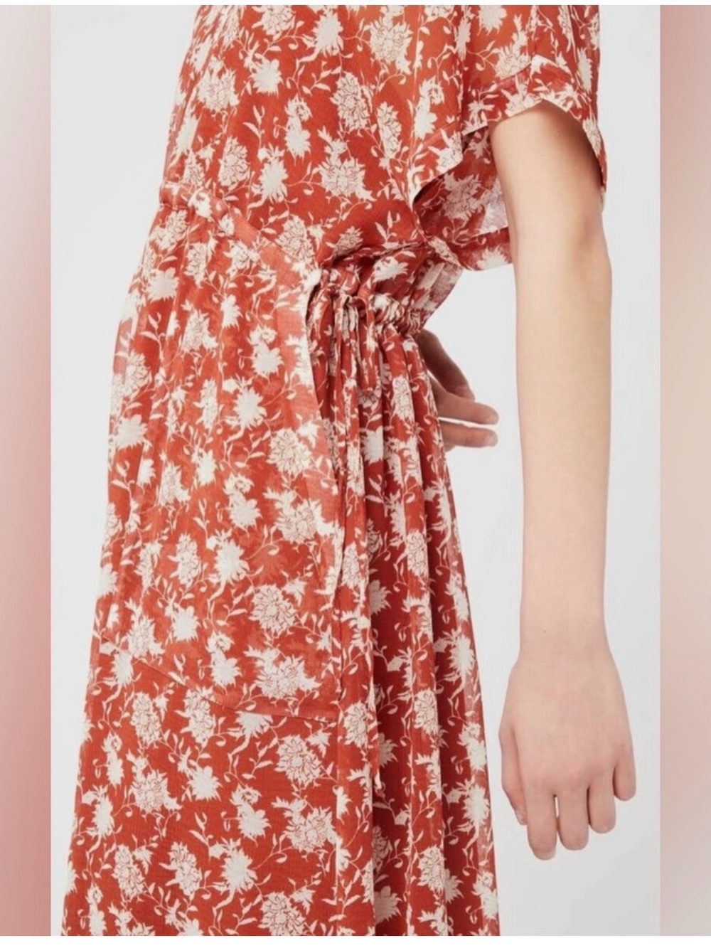 Women's Rag & Bone Elysse Midi Dress in Rust Floral Chiffon Size Small - Picture 2 of 13